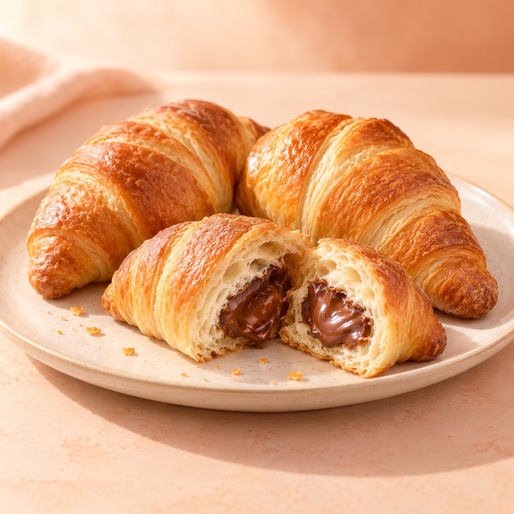 Golden croissants with a chocolate-filled centre
