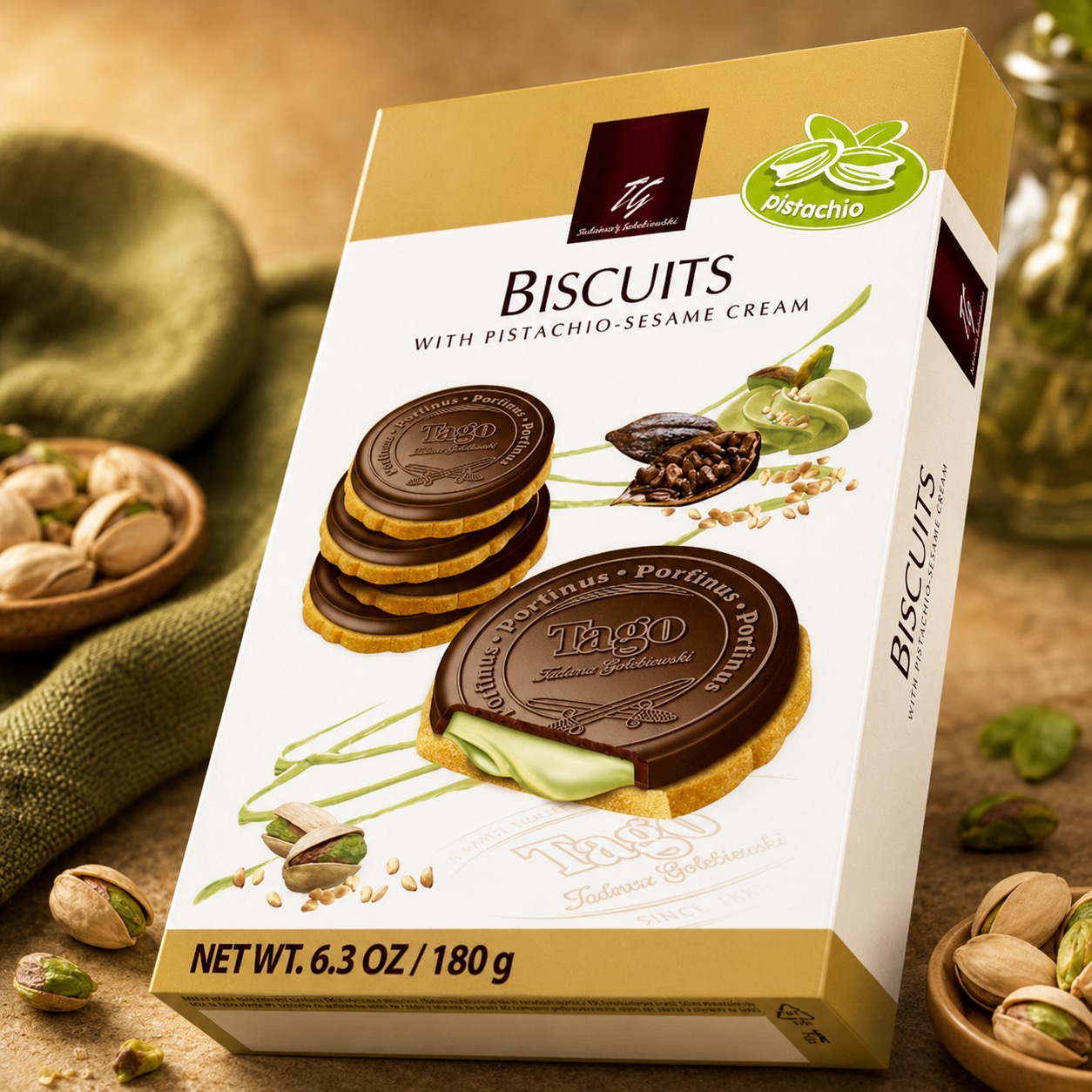 Tago Round Biscuit with Pistachio